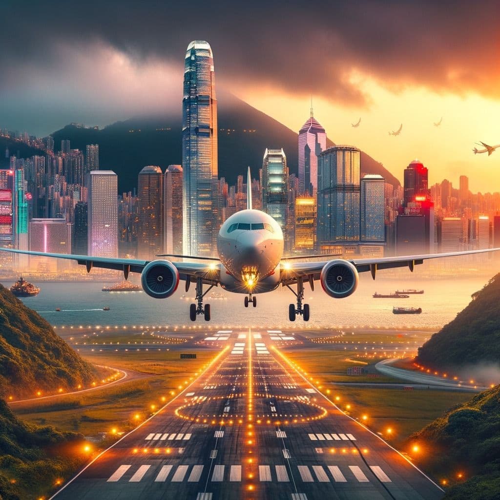 Avion décollant au coucher du soleil